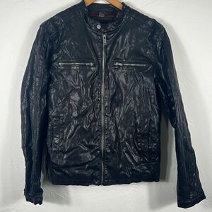 🔥 Guess Faux Leather Bomber Mens Biker  Motorcycle Plaid Lined Jacket - Sz S